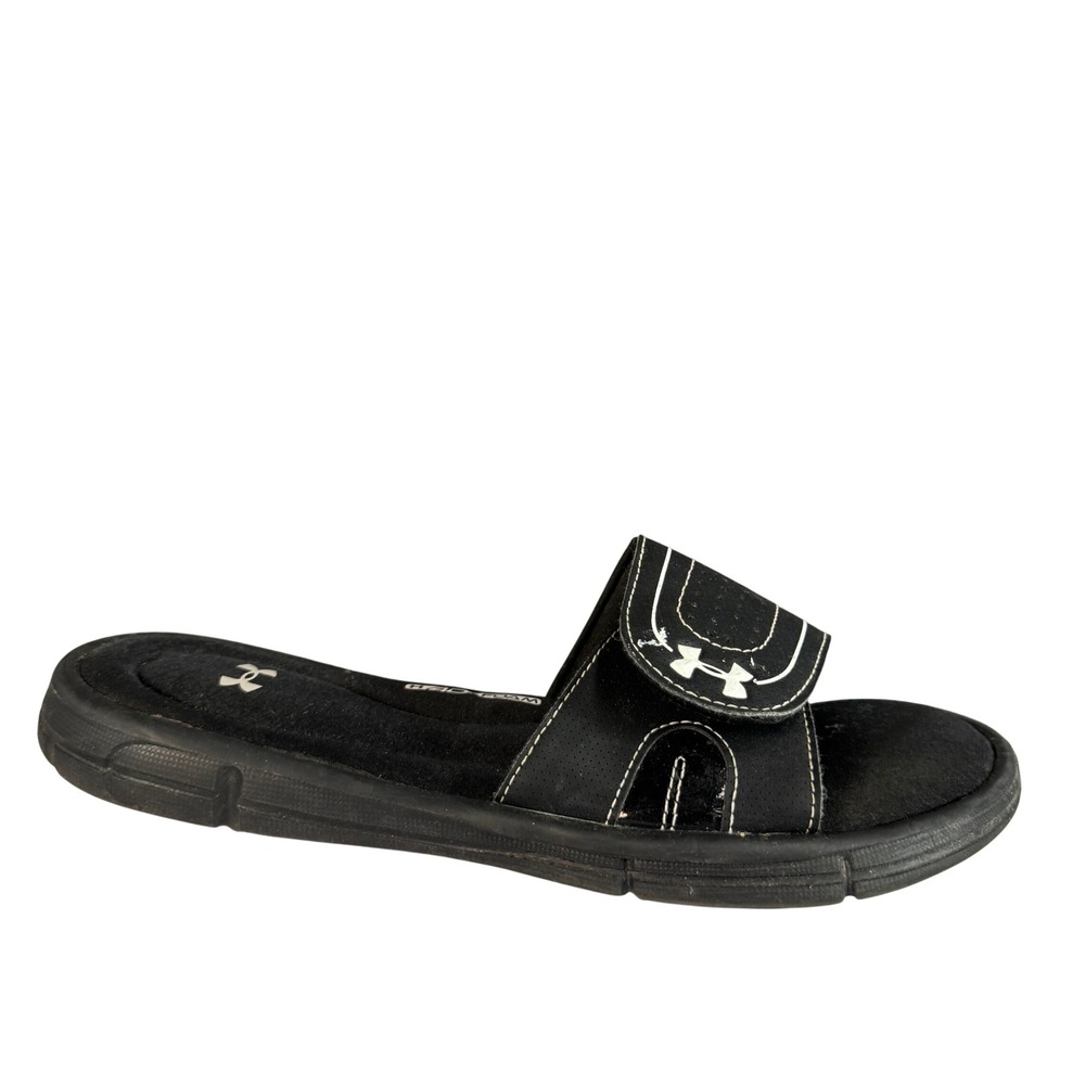 Under Armour Ignite 4D Foam Adjustable Strap Slides Black White Athletic Women 8
